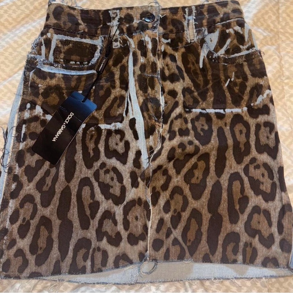 NWT Dolce & Gabbana Leopard Denim Mini Skirt Y2K Italy 38 - Picture 1 of 7